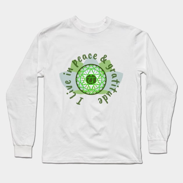4th Chakra - I live in Peace and Gratitude Long Sleeve T-Shirt by Rebecca Abraxas - Brilliant Possibili Tees